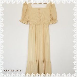 [NWOT] Square Neck Chiffon Midi Dress in Yellow, Size S
